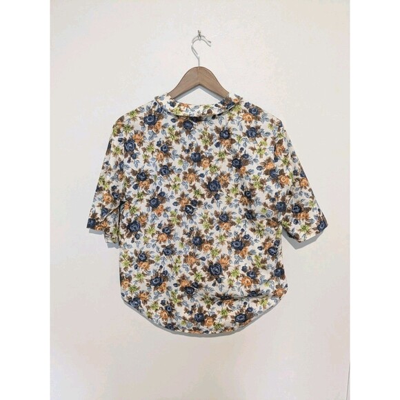 Vintage Lady Manhattan Shirt 50s 60s Button Up Collar Blouse Roses Cotton B44 L - Picture 3 of 8